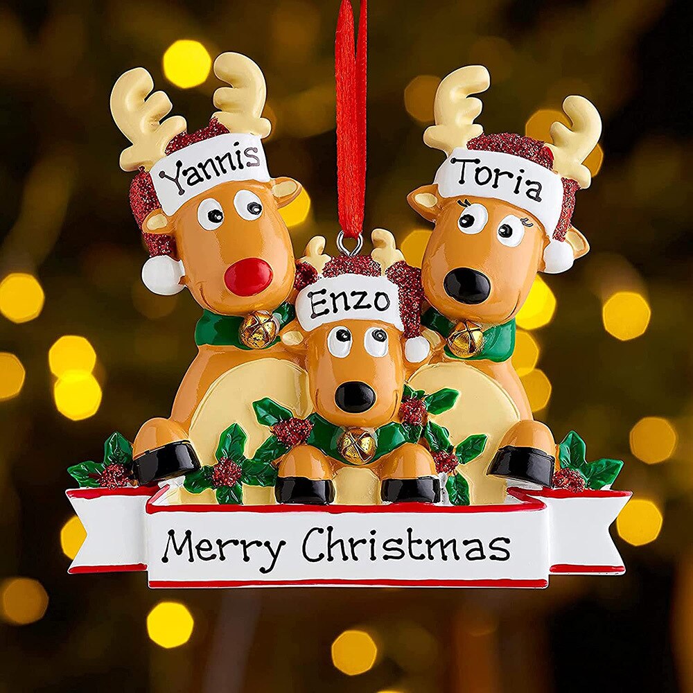 Personalized DIY Christmas Tree Ornament Elk Reindeer Family Decoration Cute Deer Holiday Winter Gift Year 2022 Family Decor