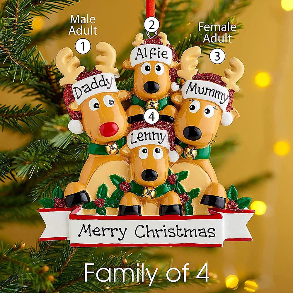 Personalized DIY Christmas Tree Ornament Elk Reindeer Family Decoration Cute Deer Holiday Winter Gift Year 2022 Family Decor