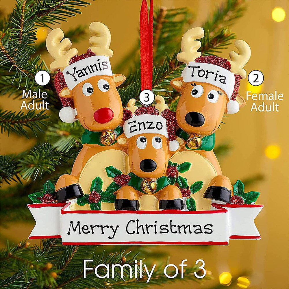 Personalized DIY Christmas Tree Ornament Elk Reindeer Family Decoration Cute Deer Holiday Winter Gift Year 2022 Family Decor