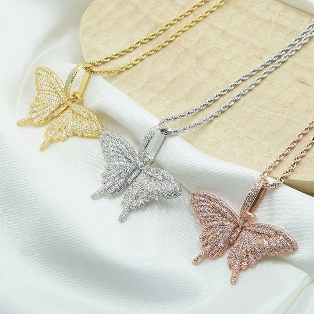 Personalized Diamond Butterfly Necklace Stainless Steel Rose Gold  Pendant Necklace Valentine's Day Birthday gift