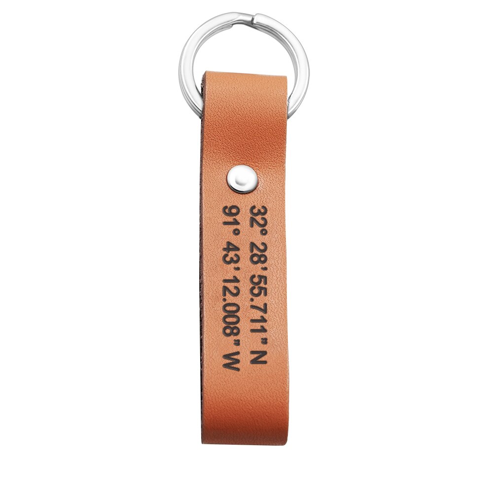 Personalized Leather Keychain Engrave Coordinates Messages Names Anniversary birthday Gift for Husband boyfriend father for men