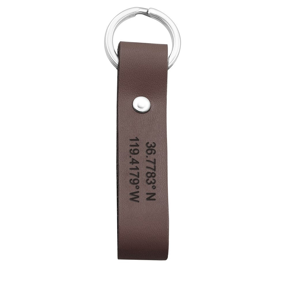 Personalized Leather Keychain Engrave Coordinates Messages Names Anniversary birthday Gift for Husband boyfriend father for men