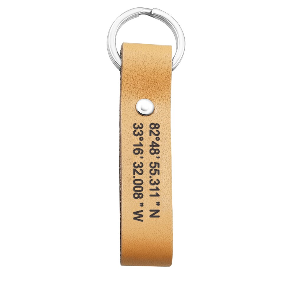 Personalized Leather Keychain Engrave Coordinates Messages Names Anniversary birthday Gift for Husband boyfriend father for men