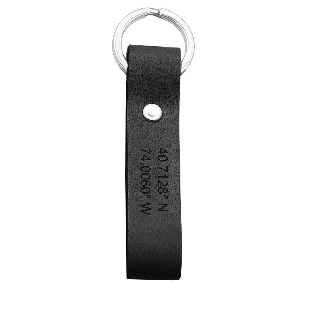 Personalized Leather Keychain Engrave Coordinates Messages Names Anniversary birthday Gift for Husband boyfriend father for men