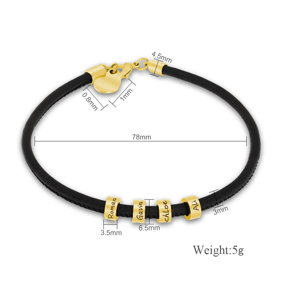 Personalized Men's Bracelet With Small Custom Beads Leather Chain With Peach Charms Vintage Stainless Steel Beads 2022 Style