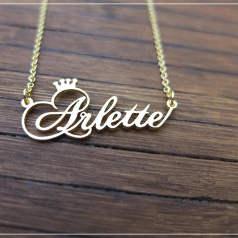 Personalized Name Crown Necklace Handmade Customized Cursive Font Nameplate Pendant Stainless Steel Chain Jewelry Birthd Gifts