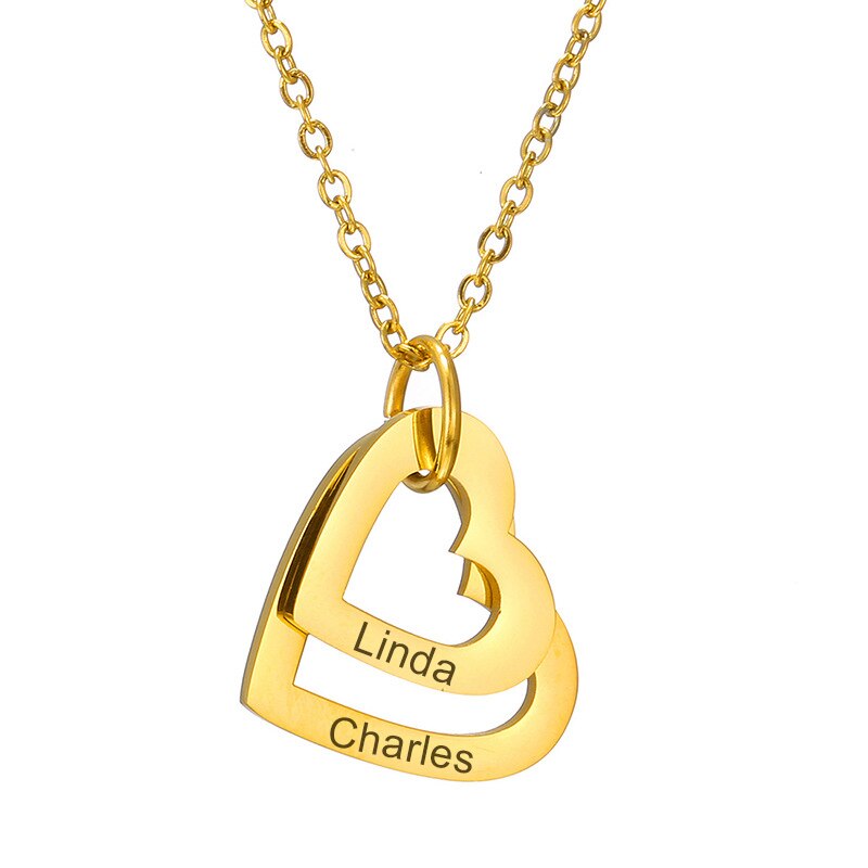 Personalized Necklace Custom Family Names Stainless Steel Heart  Engraved Pendants Necklace for Women Mother Lover Jewelry