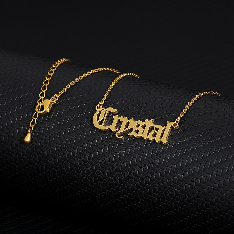 Personalized Old English Font Name Necklace Women Men Gothic Collar Mujer Customized Nameplate Gold Color Necklaces Pendents BFF