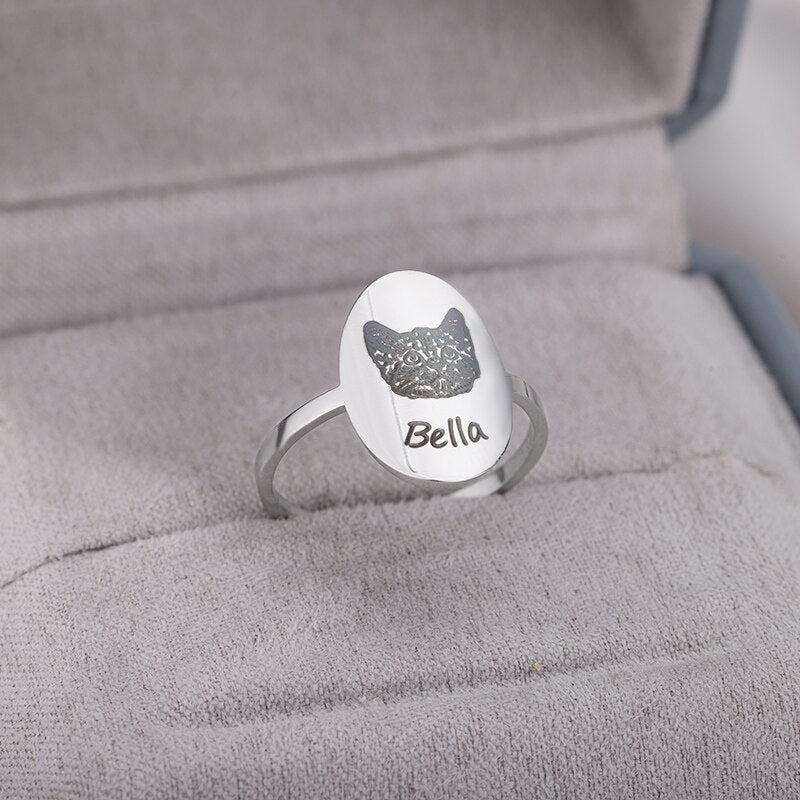 Personalized Pet Portrait Rings for Women Men Stainless Steel Dog Cat Memorial Finger Ring Unique Custom Jewerly anillos mujer