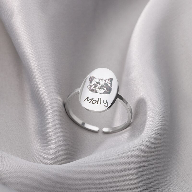 Personalized Pet Portrait Rings for Women Men Stainless Steel Dog Cat Memorial Finger Ring Unique Custom Jewerly anillos mujer