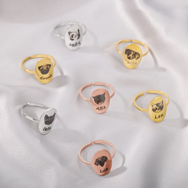 Personalized Pet Portrait Rings for Women Men Stainless Steel Dog Cat Memorial Finger Ring Unique Custom Jewerly anillos mujer