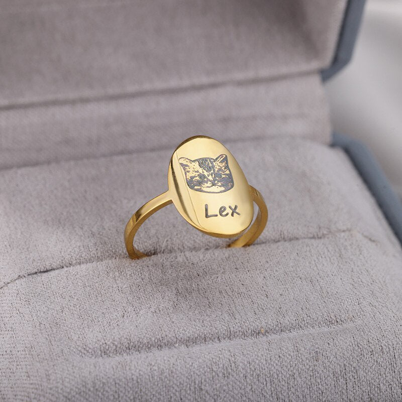 Personalized Pet Portrait Rings for Women Men Stainless Steel Dog Cat Memorial Finger Ring Unique Custom Jewerly anillos mujer