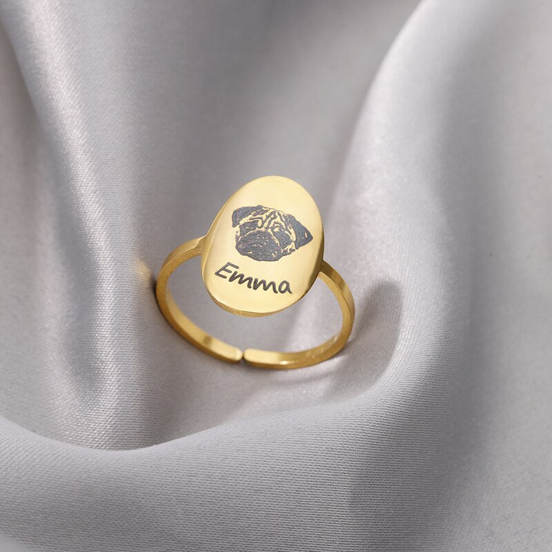 Personalized Pet Portrait Rings for Women Men Stainless Steel Dog Cat Memorial Finger Ring Unique Custom Jewerly anillos mujer