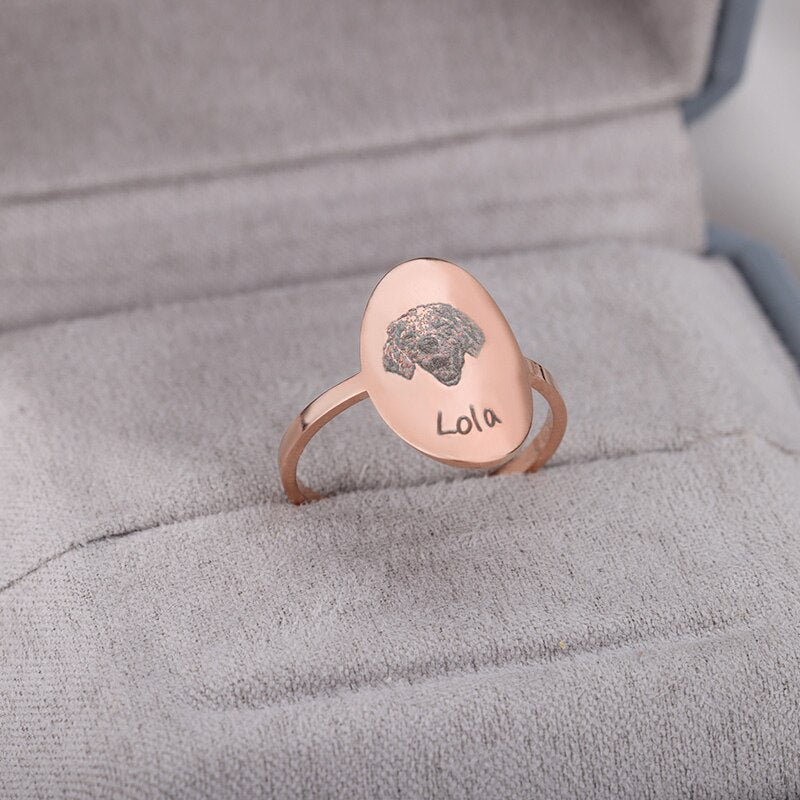 Personalized Pet Portrait Rings for Women Men Stainless Steel Dog Cat Memorial Finger Ring Unique Custom Jewerly anillos mujer