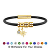 Personalized Women Men Eight-pointed Star Genuine Leather Bracelet Custom Bead Family Names Crystal Charm Bangle with Birthstone