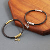 Personalized Women Men Eight-pointed Star Genuine Leather Bracelet Custom Bead Family Names Crystal Charm Bangle with Birthstone