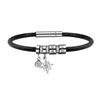 Personalized Women Men Eight-pointed Star Genuine Leather Bracelet Custom Bead Family Names Crystal Charm Bangle with Birthstone