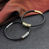 Personalized Women Mens Genuine Leather Bracelet Custom Beads Family Names Crystal Charm Bangle with Birthstone Jewelry