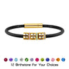 Personalized Women Mens Genuine Leather Bracelet Custom Beads Family Names Crystal Charm Bangle with Birthstone Jewelry