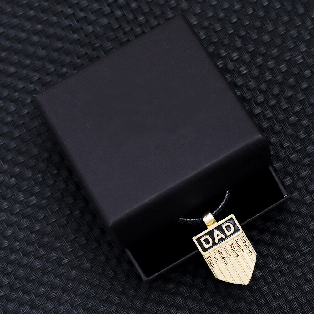 Personalized shield pendant necklace for men Dad gift choice love dad leather necklace customized stainless steel jewelry