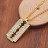 Personlity Men's Razor Pendant Necklace Hip Hop Gold Color Cube Chain Zirconia Blade Necklaces Men Punk Rock Jewelry Gifts
