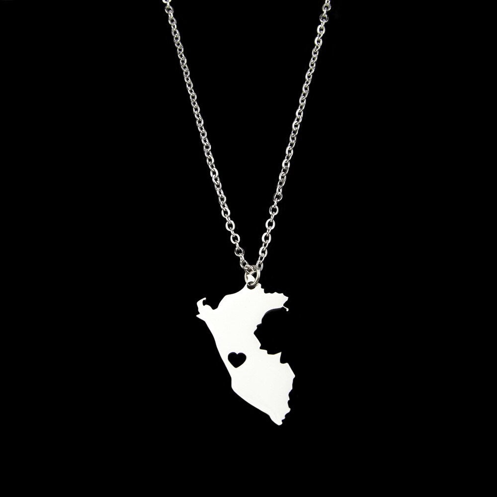 Peru Map Pendant Necklaces Stainless Steel For Women Girls Maps of the Peru Jewelry Gifts