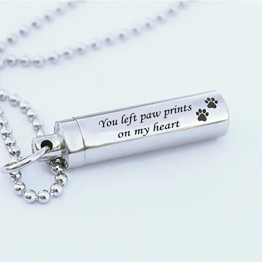 Pet Loss Gift Memorial Necklace Urn for Ashes or Hair Sample Sympathy Cremation Keepsake Jewelry Dog Paws Pendant and Chain