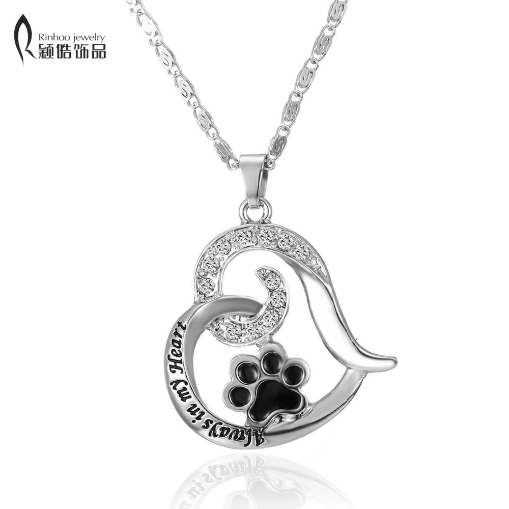 Pet Memorial jewerly cat always in my Heart dog lover Cat Foot heart necklace Lover Pendant Animal Keepsake jewelry