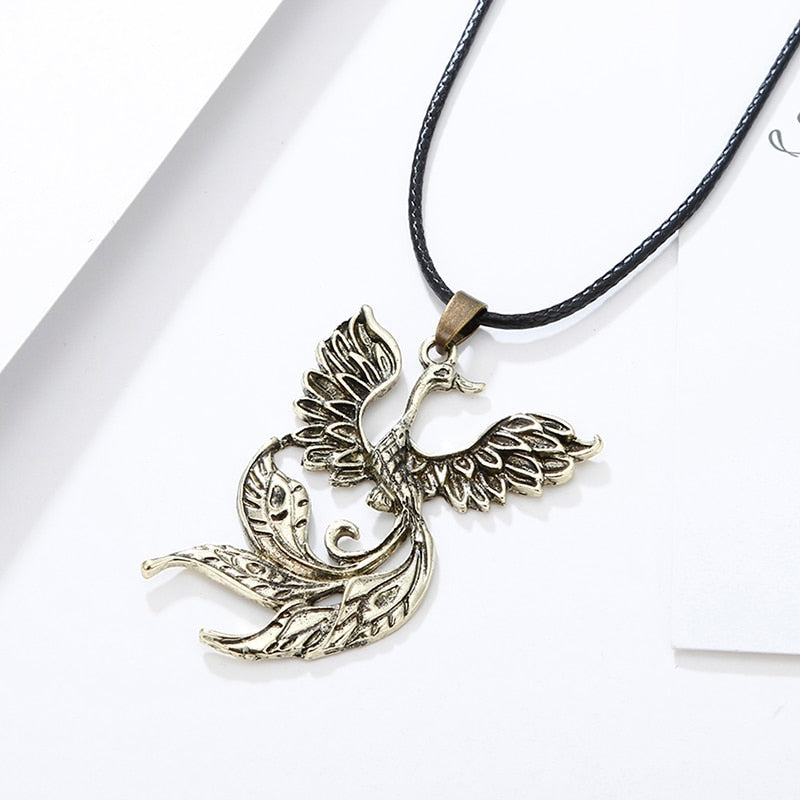 Phoenix Fire Bird Necklace Vintage Antique Silver Color Firebird Pendant Movie Jewelry Men Women  Wing Necklace