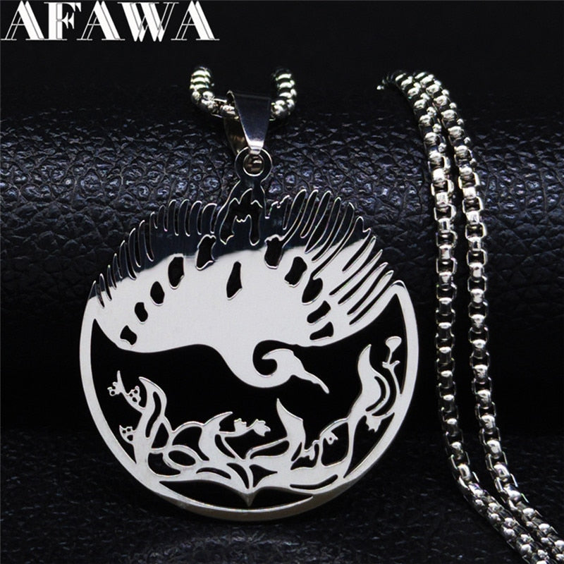 Phoenix Pendant Necklace for Women Silver Color Animal Bird Stainless Steel Statement Necklace Jewelry bijoux femme N3078S02