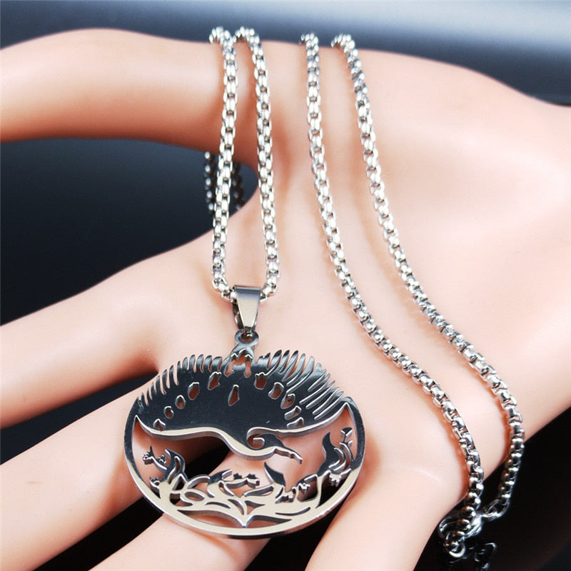 Phoenix Pendant Necklace for Women Silver Color Animal Bird Stainless Steel Statement Necklace Jewelry bijoux femme N3078S02