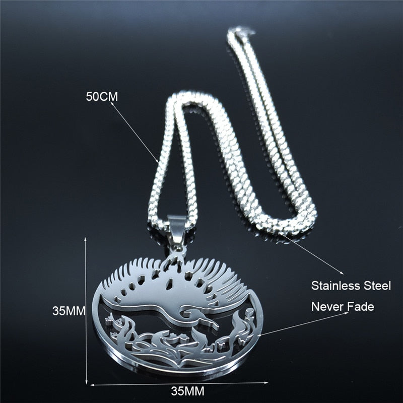 Phoenix Pendant Necklace for Women Silver Color Animal Bird Stainless Steel Statement Necklace Jewelry bijoux femme N3078S02