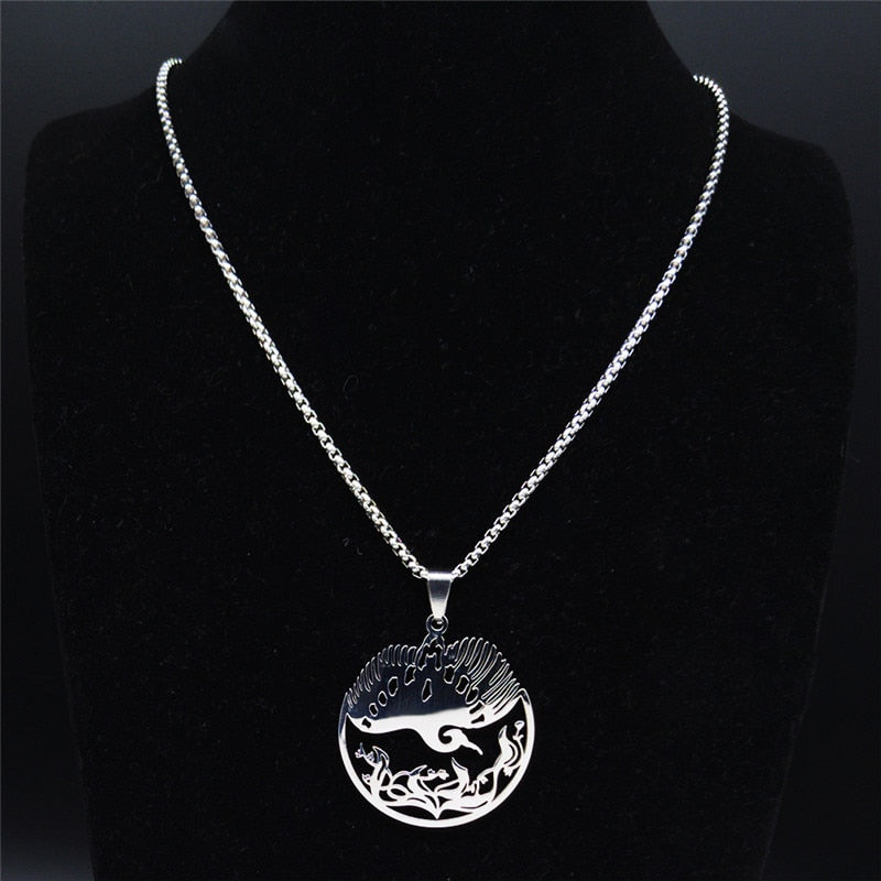 Phoenix Pendant Necklace for Women Silver Color Animal Bird Stainless Steel Statement Necklace Jewelry bijoux femme N3078S02