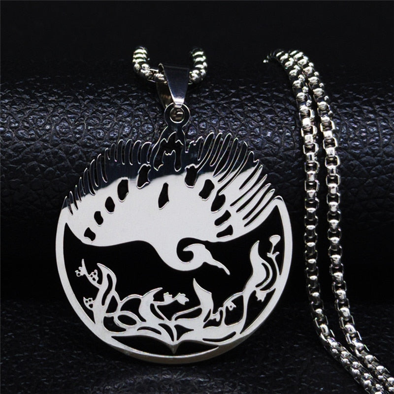 Phoenix Pendant Necklace for Women Silver Color Animal Bird Stainless Steel Statement Necklace Jewelry bijoux femme N3078S02