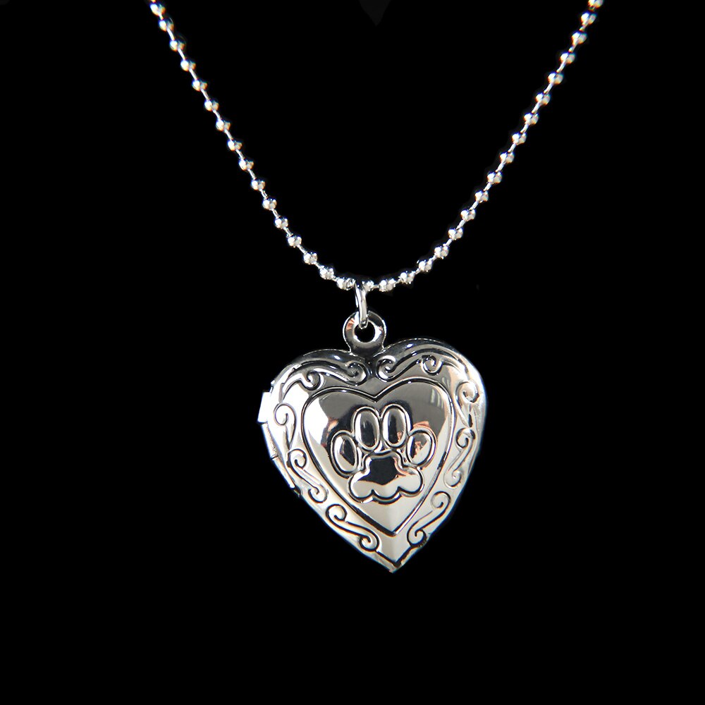 Photo Frame Memory Locket Necklace Gold Color Pendant Pet Cat Dog Paw Footprint Necklace Jewelry Mother's Day Gift