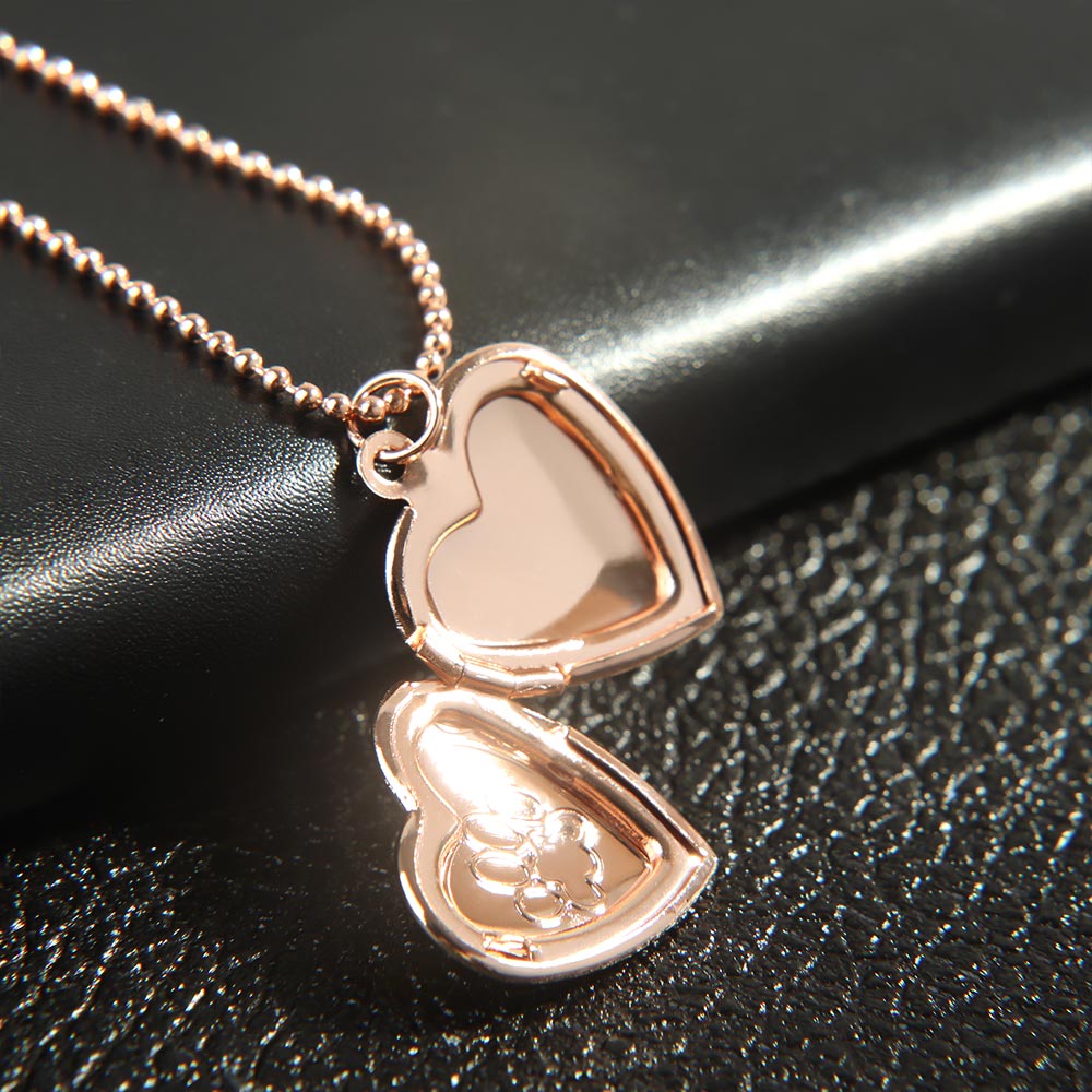 Photo Frame Memory Locket Necklace Gold Color Pendant Pet Cat Dog Paw Footprint Necklace Jewelry Mother's Day Gift