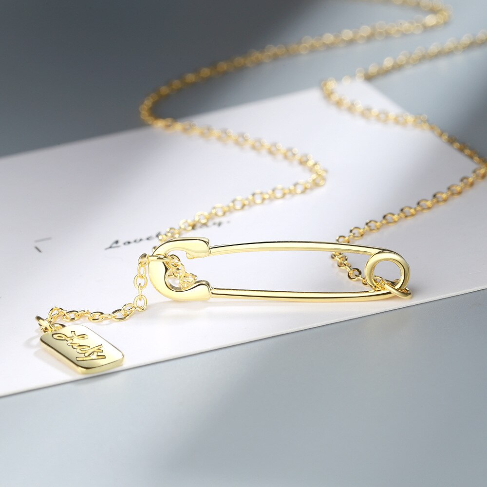 Pin LOVE Sign 925 Stamp Silver Color Trendy Pendant Chain Necklace For Women Girl Necklace Anniversary Fine Jewelry