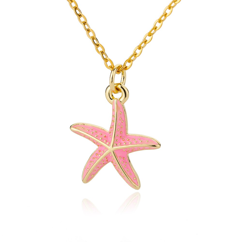 Pink Blue Starfish Pendant Necklace For Women Stainless Steel Gold Color Necklaces Retro Boho Aesthetic Jewelry collares mujer