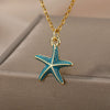 Pink Blue Starfish Pendant Necklace For Women Stainless Steel Gold Color Necklaces Retro Boho Aesthetic Jewelry collares mujer
