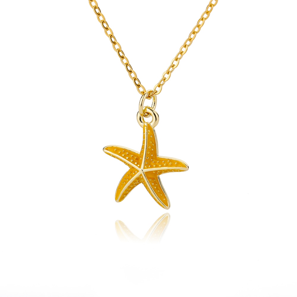 Pink Blue Starfish Pendant Necklace For Women Stainless Steel Gold Color Necklaces Retro Boho Aesthetic Jewelry collares mujer