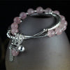 Pink Crystal Round Beads Chain Real 925 Sterling Silver Tassel Bell Carving Pattern Vintage Leaf Wedding Bracelet Bangle Women