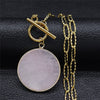 Pink Crystal Stainless Steel Chain Necklaces Women Round Gold Color Necklace Pendant Jewelry collares de acero inoxida NXS04