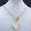 Pink Crystal Stainless Steel Chain Necklaces Women Round Gold Color Necklace Pendant Jewelry collares de acero inoxida NXS04