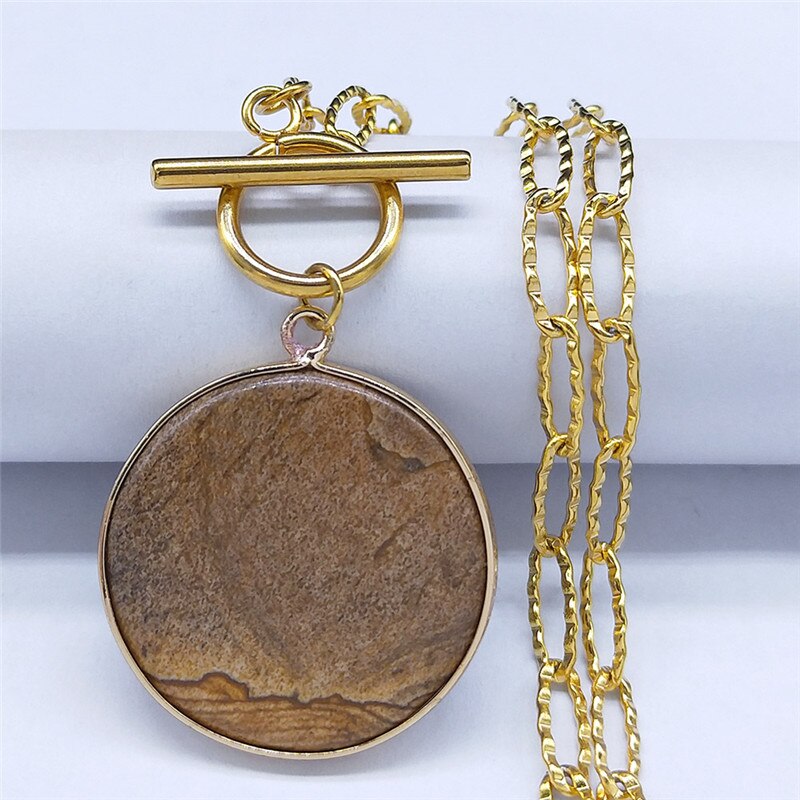 Pink Crystal Stainless Steel Chain Necklaces Women Round Gold Color Necklace Pendant Jewelry collares de acero inoxida NXS04