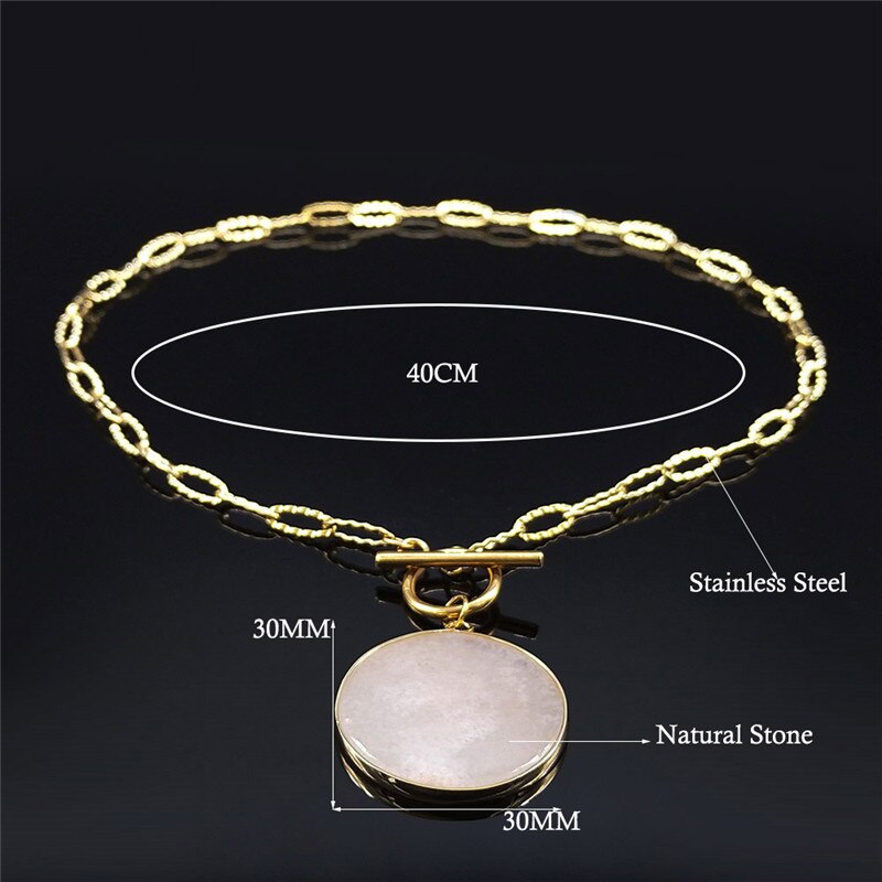 Pink Crystal Stainless Steel Chain Necklaces Women Round Gold Color Necklace Pendant Jewelry collares de acero inoxida NXS04