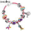 Pink Leather Bracelet Colorful Enamel Cute Puppy Dog Pendant Charm Bracelets For Women  Jewelry