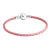 Pink Leather Charm Bracelets for Women 100% 925 Sterling Silver Ball Clasp Fit Charm Beads DIY Fine Jewelry PLE709