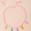 Pink Plastic Resin Chain Colorful Cartoon Gummy Mini Bear Resin Necklace Candy Color Pendant For Women Girl Jewelry Gift