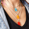 Pink Plastic Resin Chain Colorful Cartoon Gummy Mini Bear Resin Necklace Candy Color Pendant For Women Girl Jewelry Gift