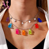 Pink Plastic Resin Chain Colorful Cartoon Gummy Mini Bear Resin Necklace Candy Color Pendant For Women Girl Jewelry Gift